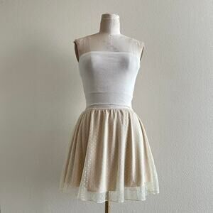 handmade beige white polka dot mesh mini skirt